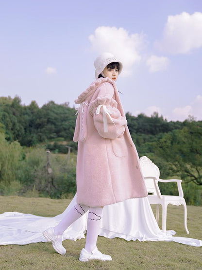 Daytoday Love Fear Rabbit Ear Bow Wool Coat