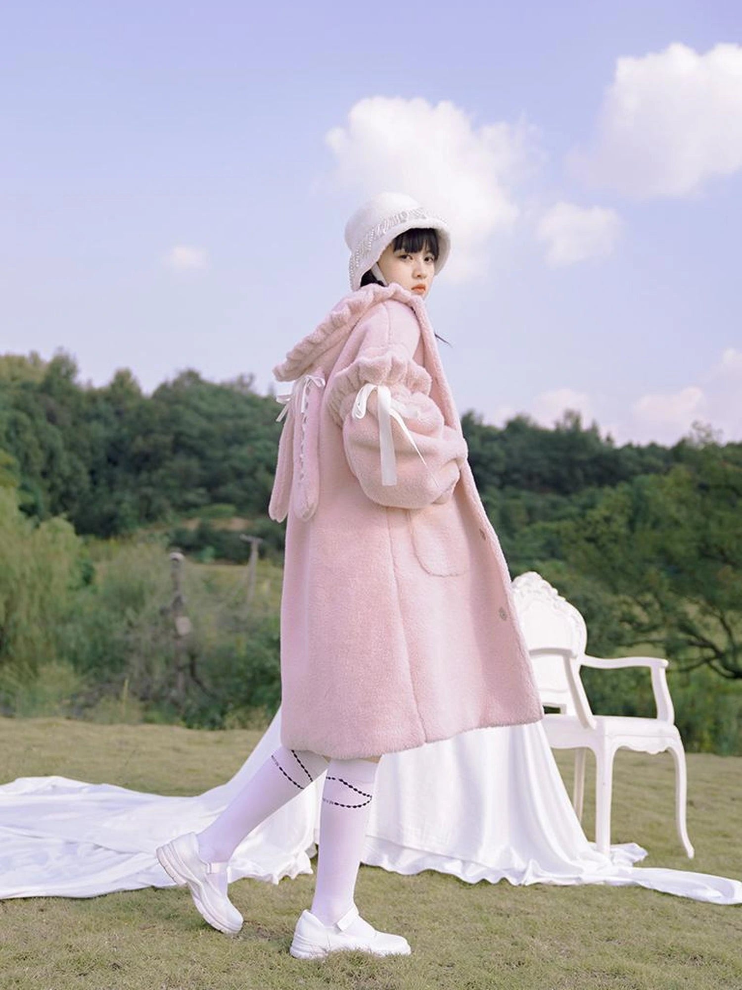 Love Fear Rabbit Ear Bow Wool Coat