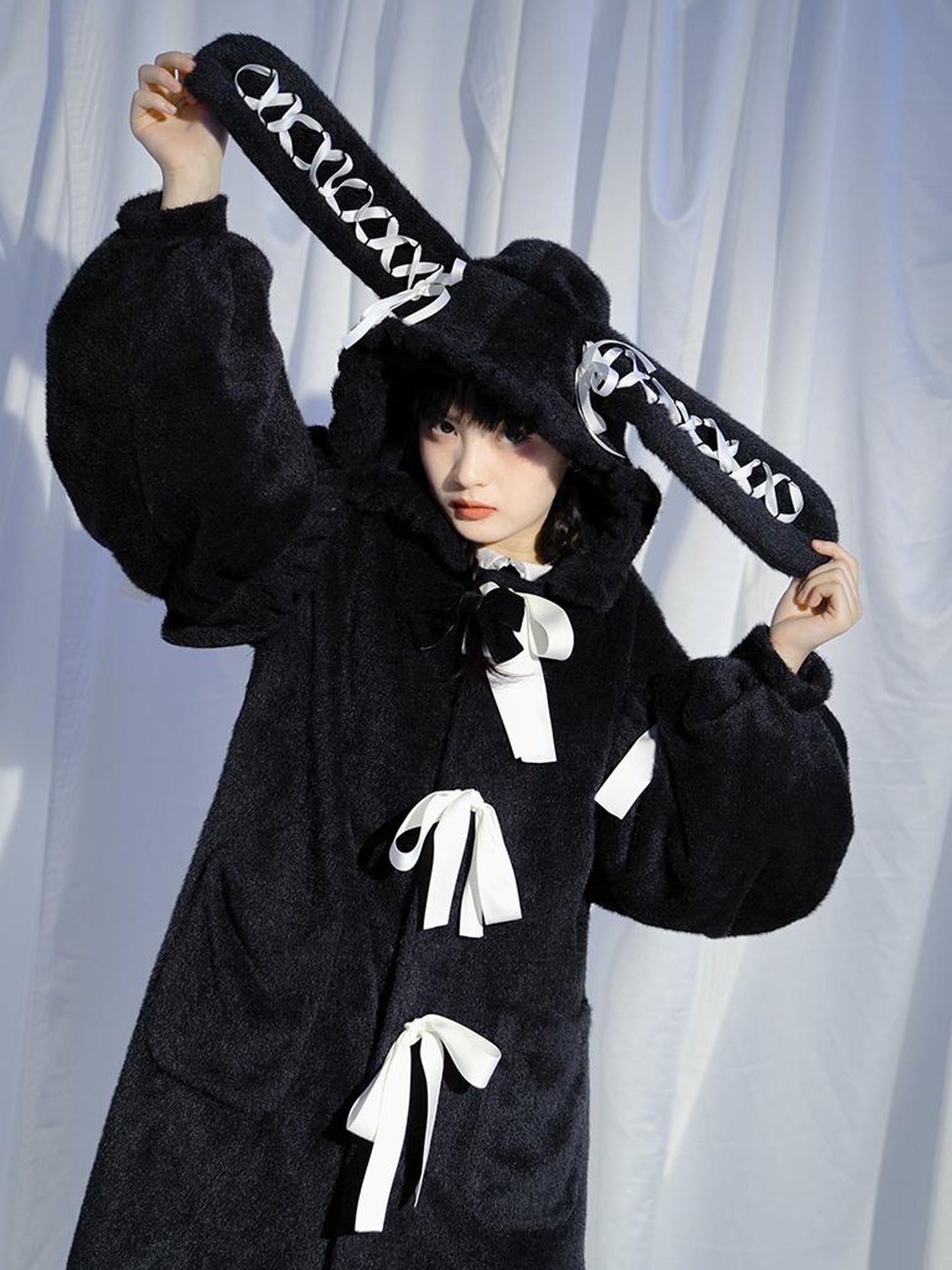 Daytoday Love Fear Rabbit Ear Bow Wool Coat