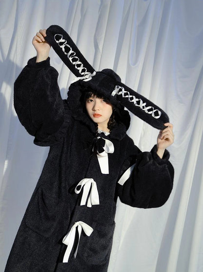 Love Fear Rabbit Ear Bow Wool Coat