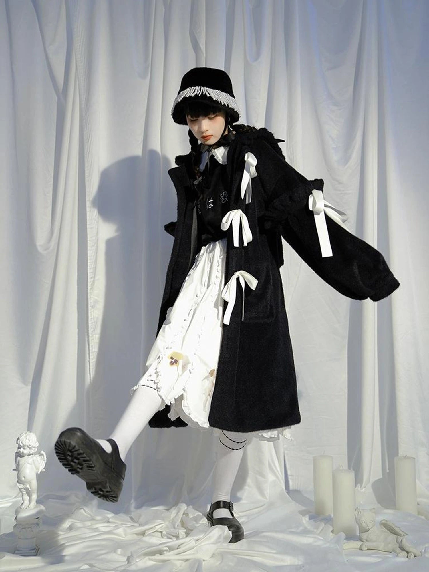 Love Fear Rabbit Ear Bow Wool Coat