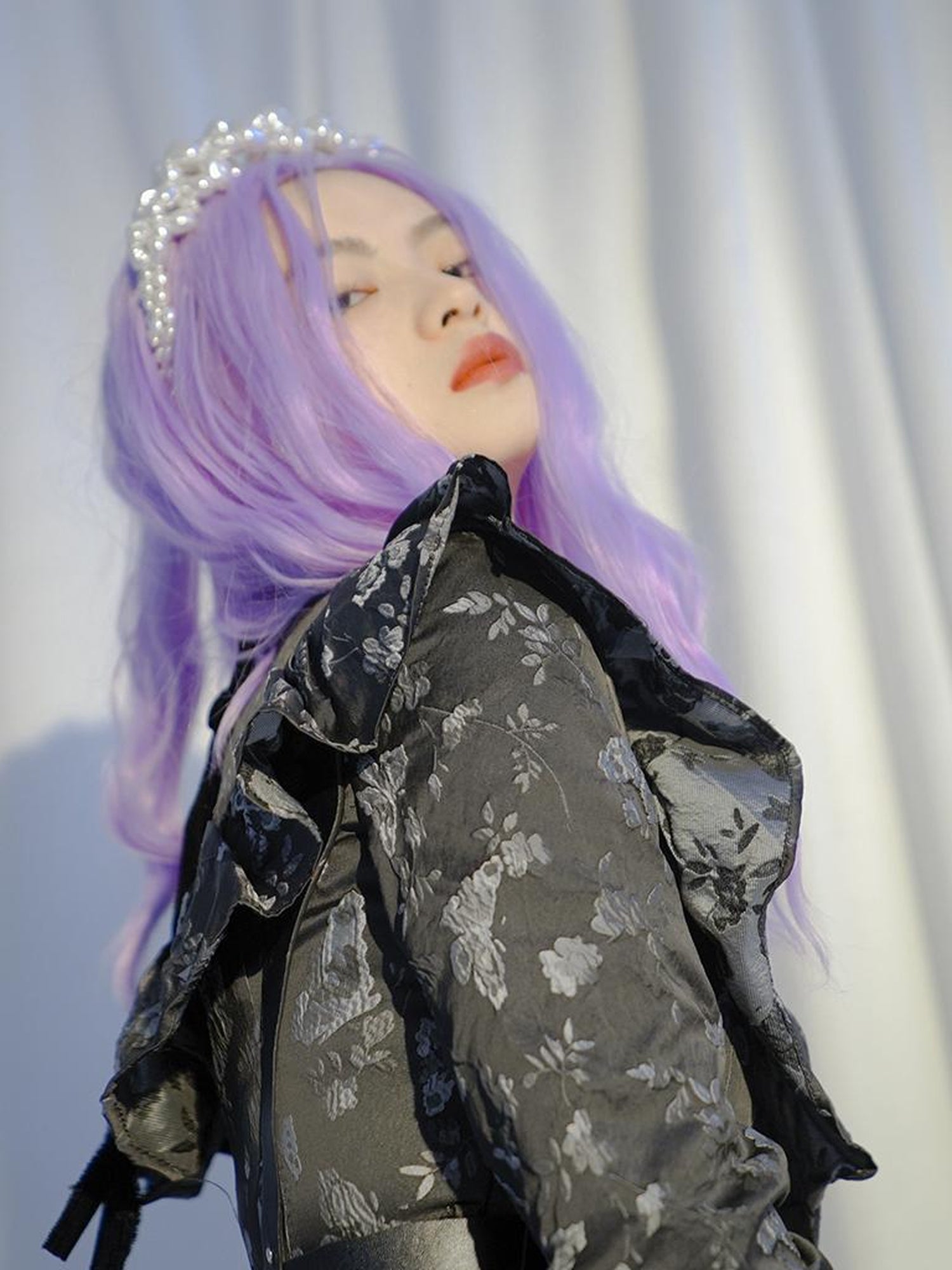 Daytoday Love Is Horrible Butterfly Jacquard Lace Plaid Long Sleeve Dress