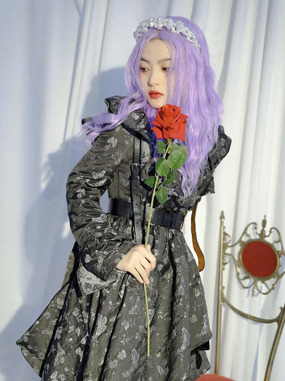 Daytoday Love Is Horrible Butterfly Jacquard Lace Plaid Long Sleeve Dress