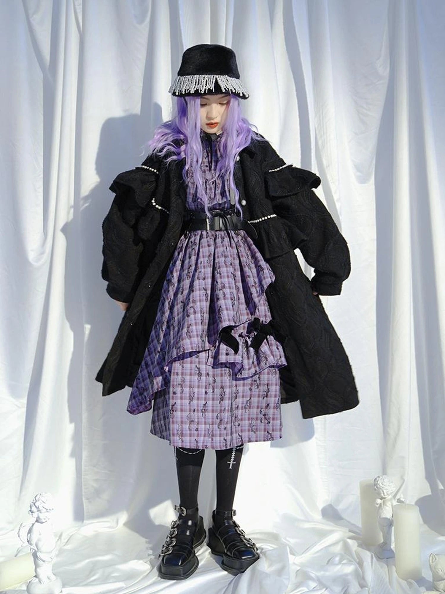 Love Is Horrible Butterfly Jacquard Lace Plaid Long Sleeve Dress