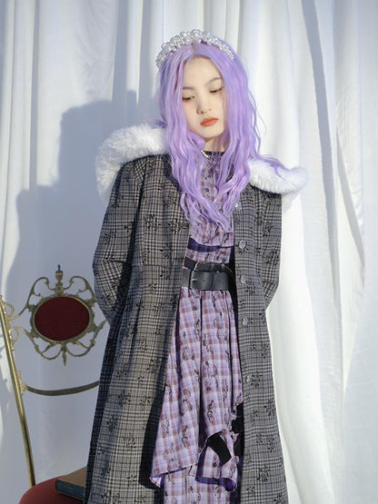 Daytoday Love Is Horrible Butterfly Jacquard Lace Plaid Long Sleeve Dress