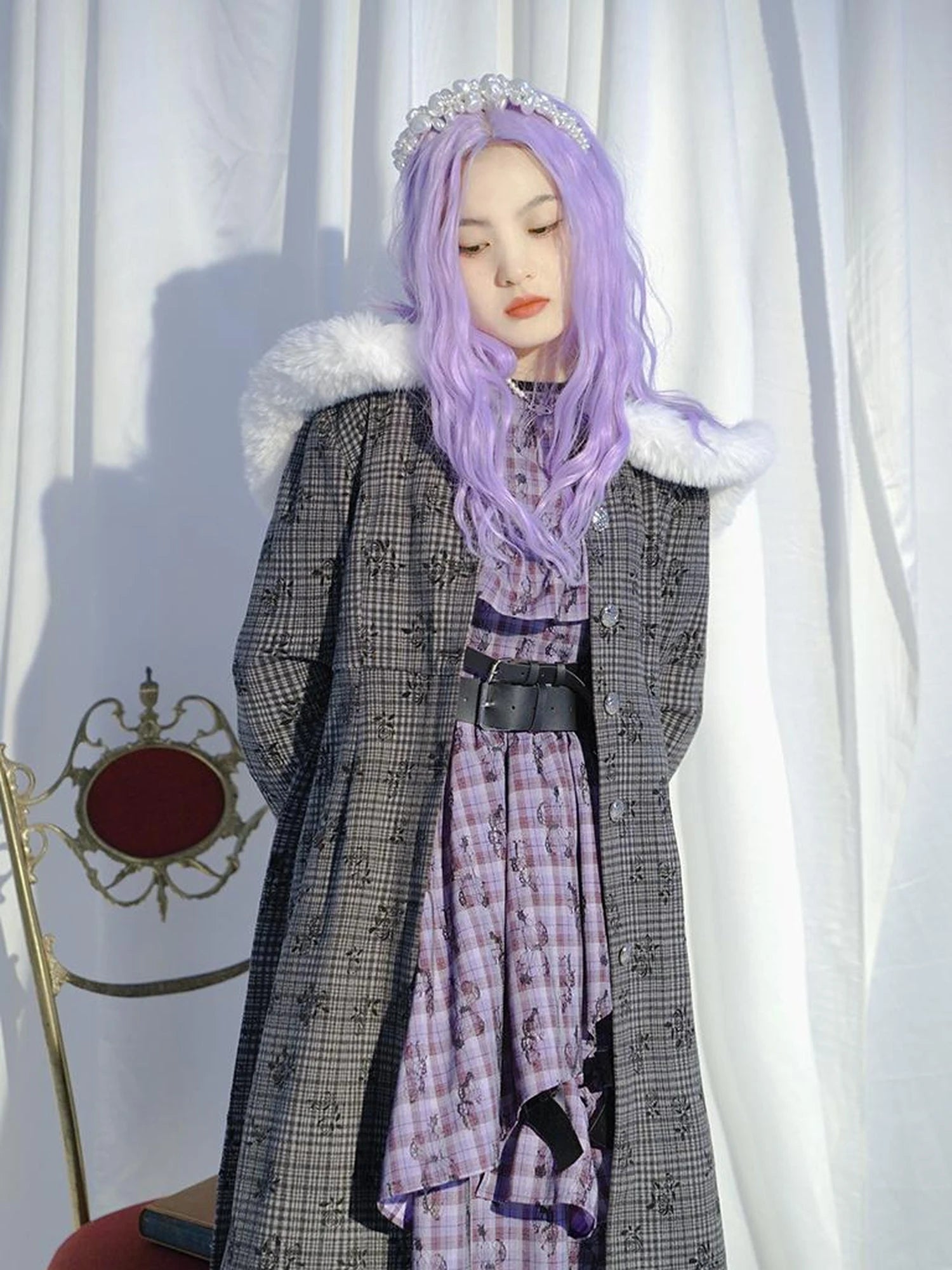 Love Is Horrible Butterfly Jacquard Lace Plaid Long Sleeve Dress