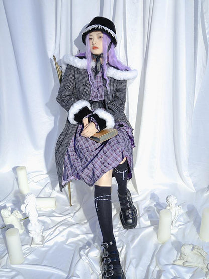 Daytoday Love Is Horrible Butterfly Jacquard Lace Plaid Long Sleeve Dress