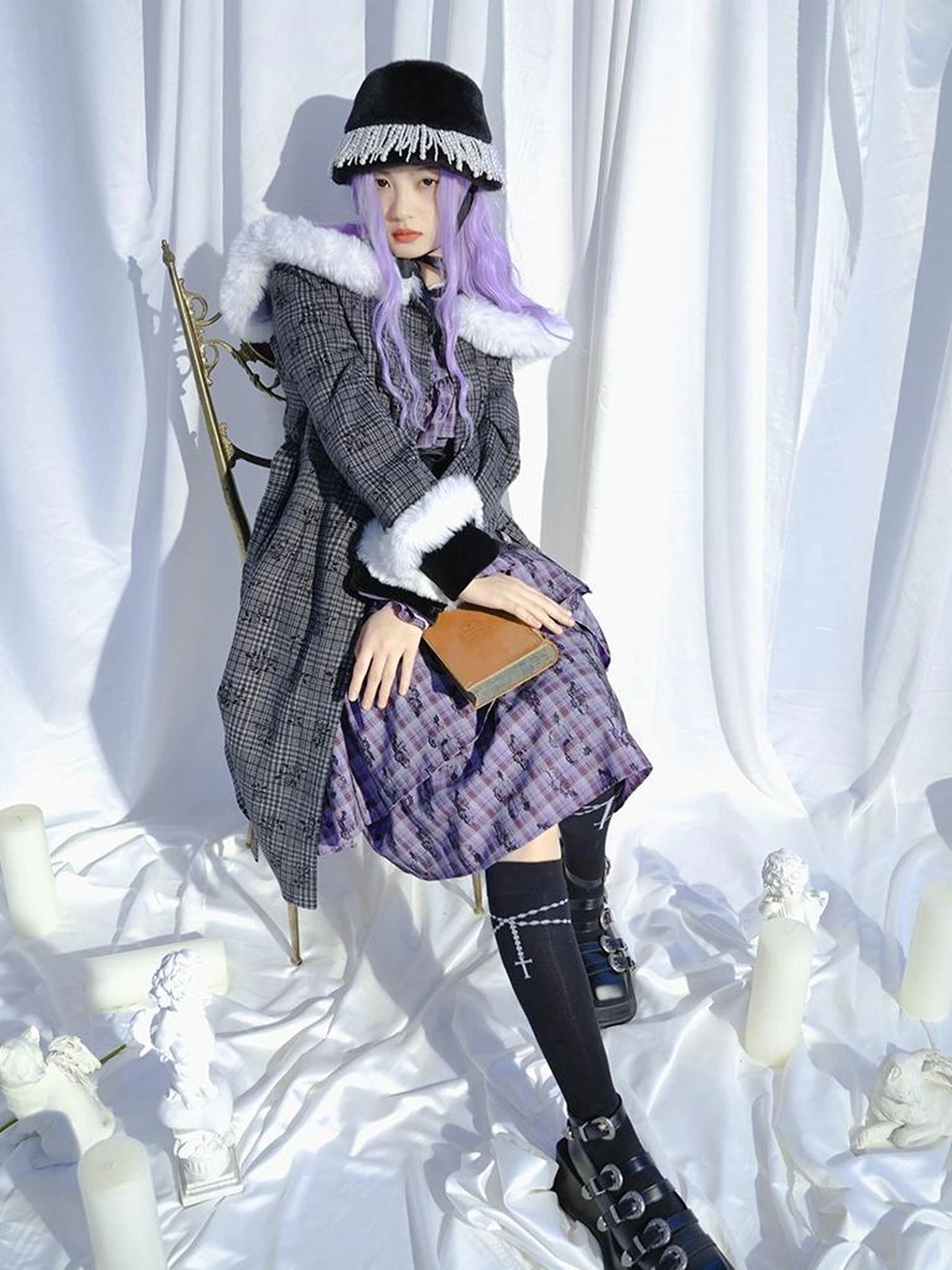 Love Is Horrible Butterfly Jacquard Lace Plaid Long Sleeve Dress