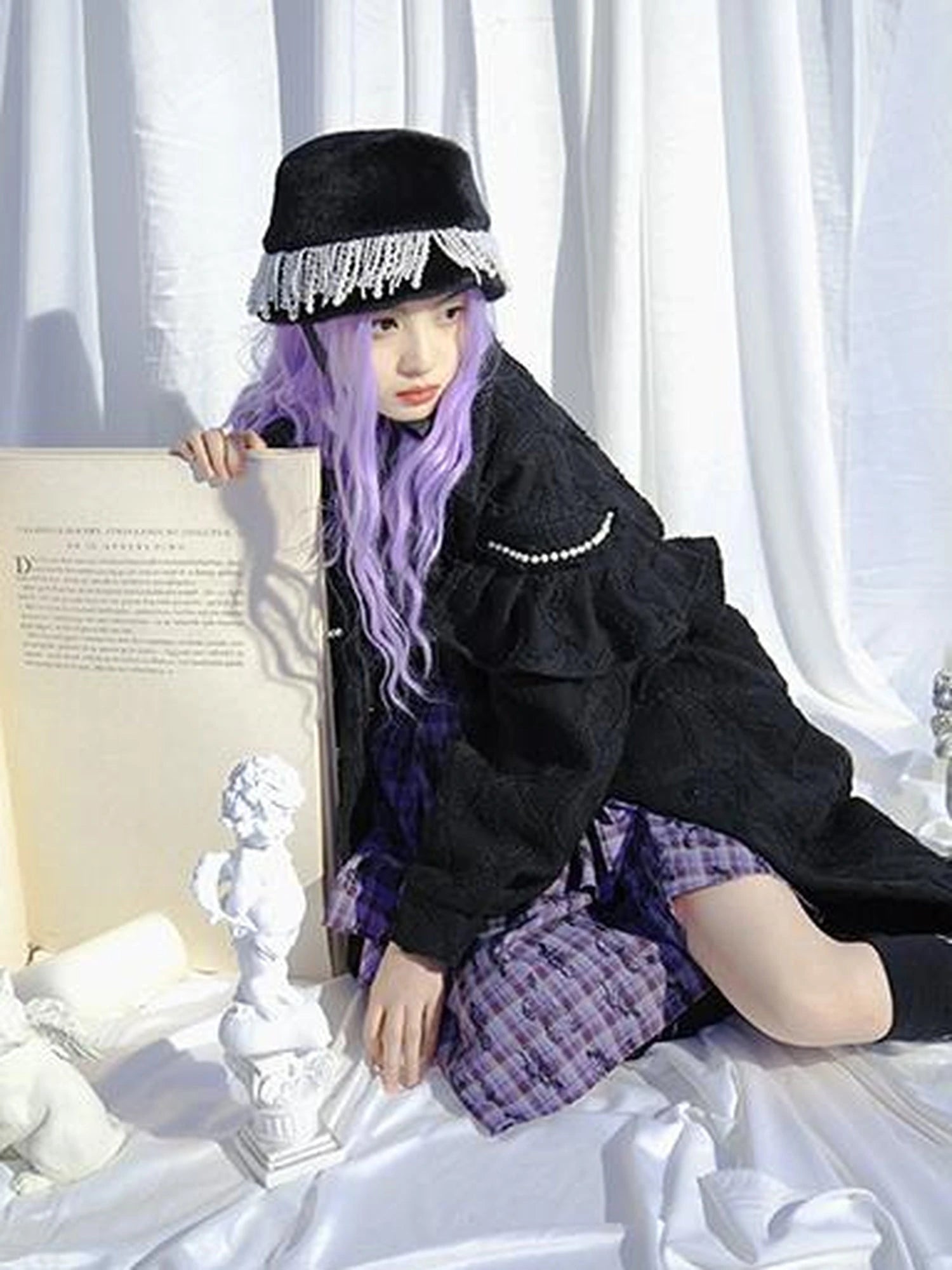 Love Is Horrible Butterfly Jacquard Lace Plaid Long Sleeve Dress