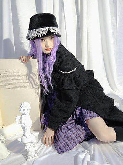 Daytoday Love Is Horrible Butterfly Jacquard Lace Plaid Long Sleeve Dress