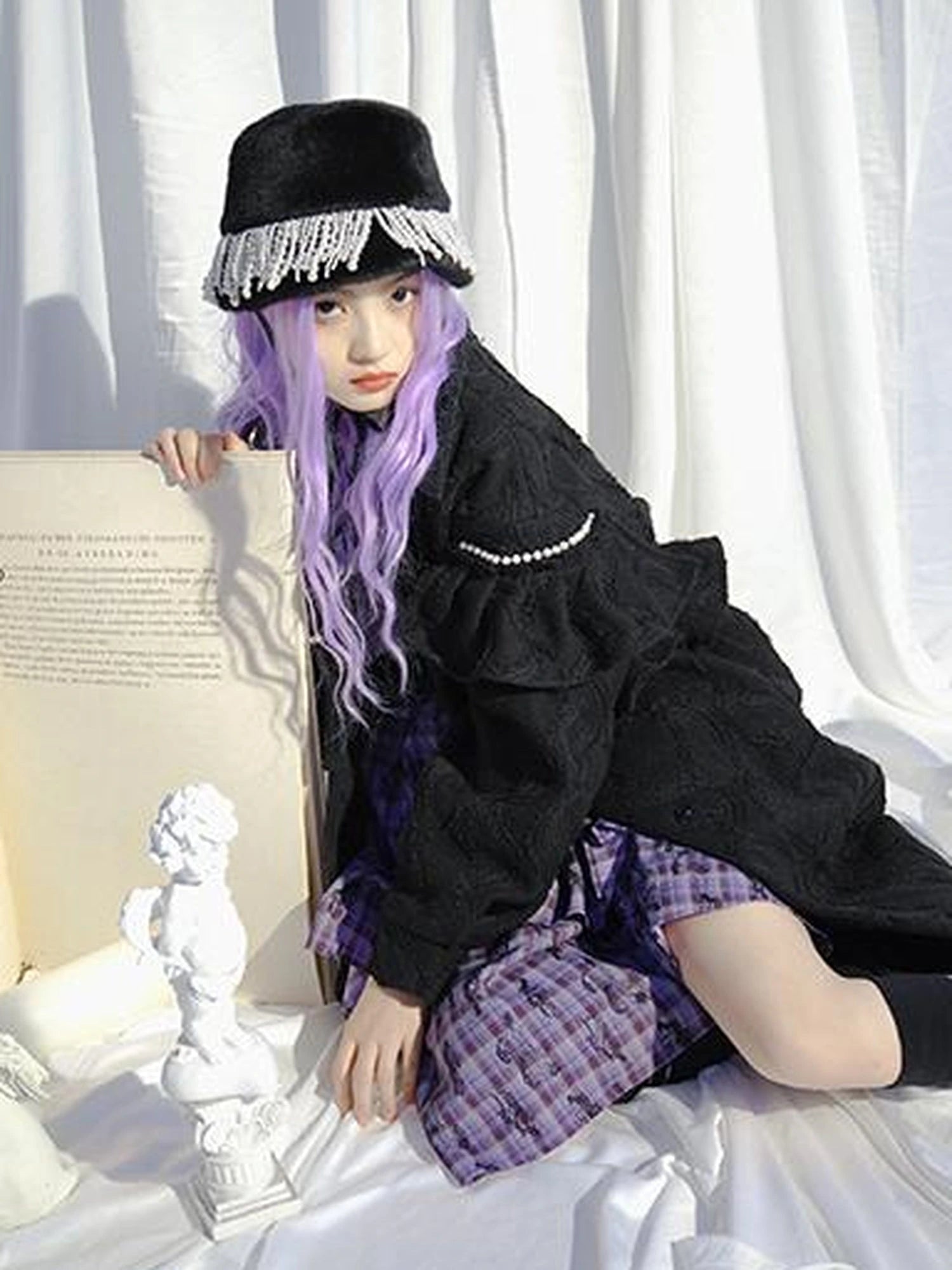 Love Is Horrible Butterfly Jacquard Lace Plaid Long Sleeve Dress