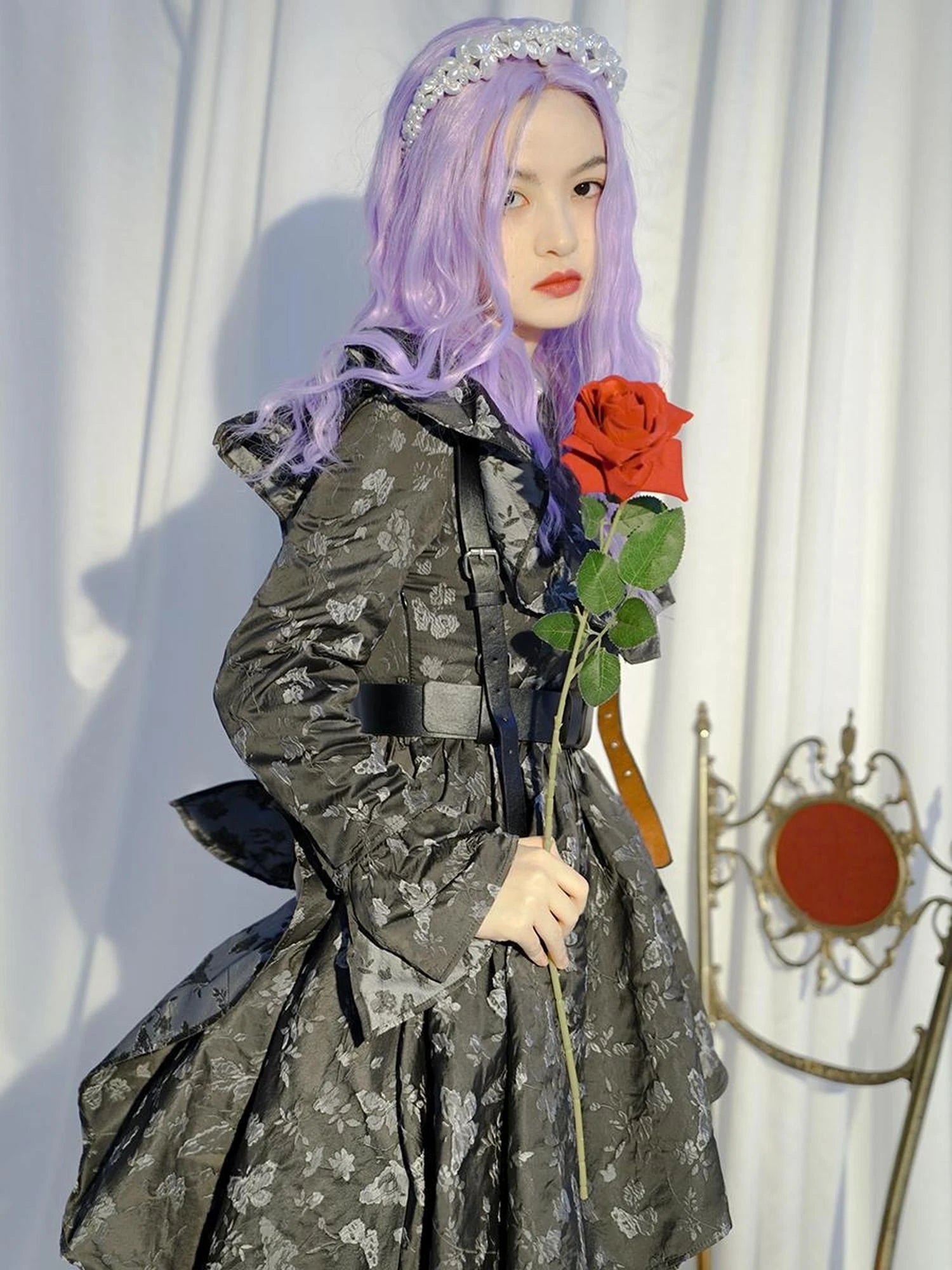 Love Is Horrible Butterfly Jacquard Lace Plaid Long Sleeve Dress