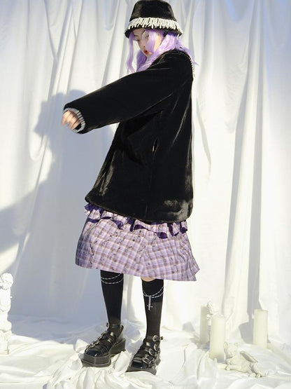 Daytoday Love Is Horrible Butterfly Jacquard Lace Plaid Long Sleeve Dress