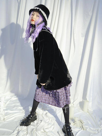 Love Is Horrible Butterfly Jacquard Lace Plaid Long Sleeve Dress