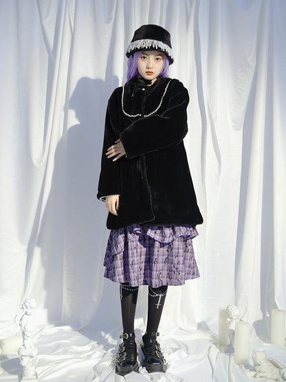 Daytoday Love Is Horrible Butterfly Jacquard Lace Plaid Long Sleeve Dress
