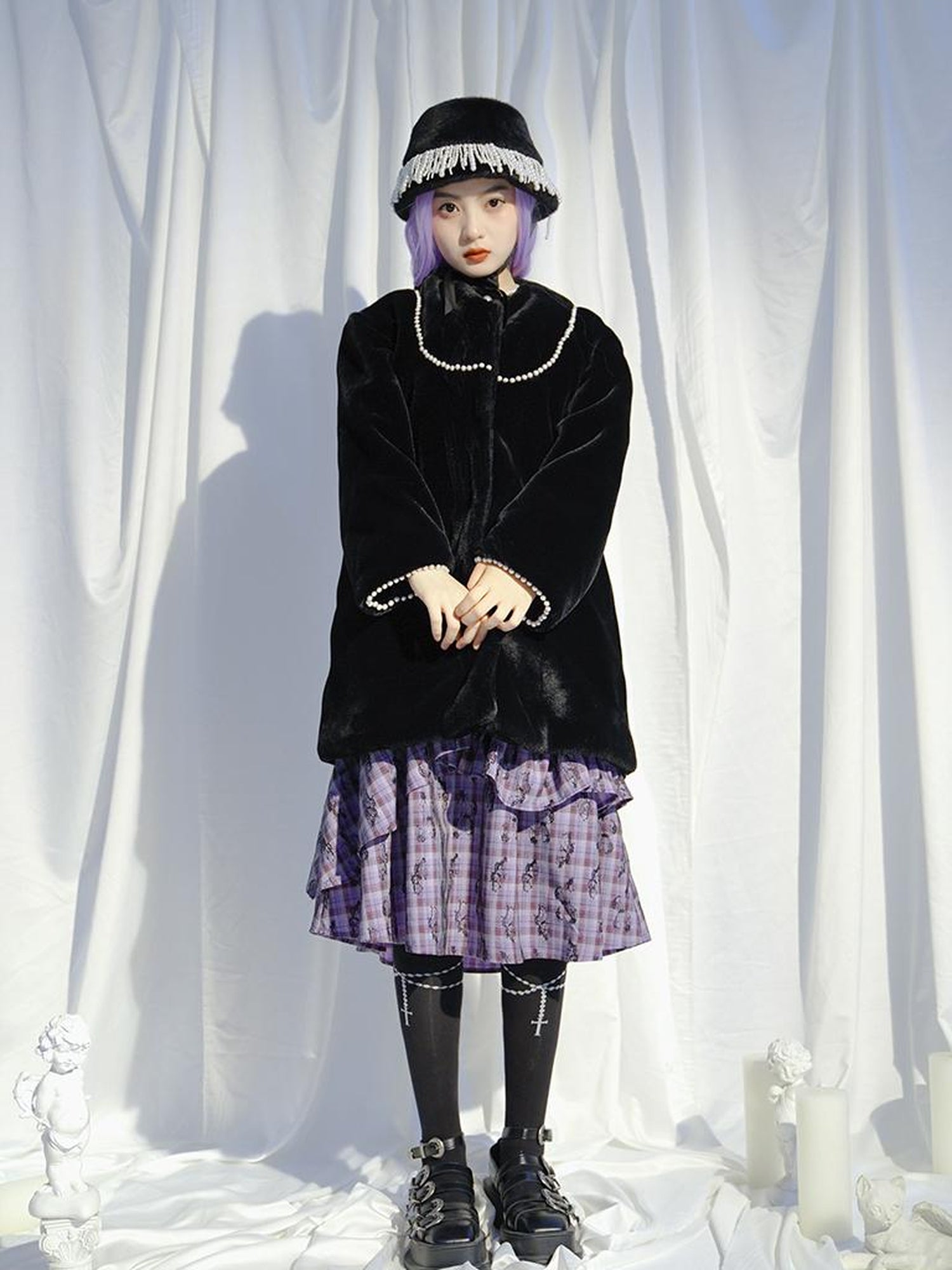 Daytoday Love Is Horrible Butterfly Jacquard Lace Plaid Long Sleeve Dress