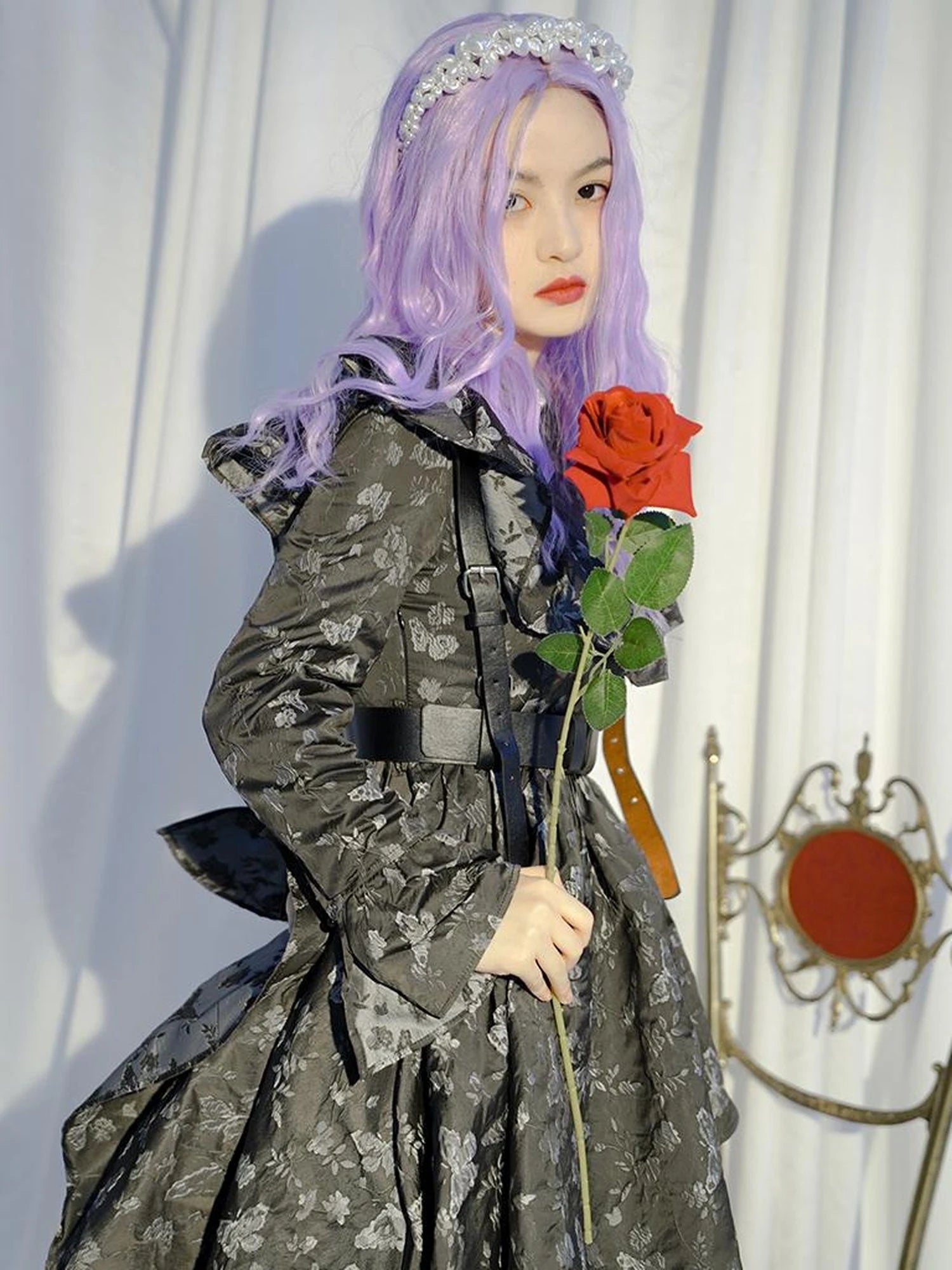 Love Is Horrible Butterfly Jacquard Lace Plaid Long Sleeve Dress