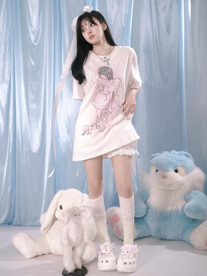 Daytoday Milky Hearts Angel Print T-Shirt