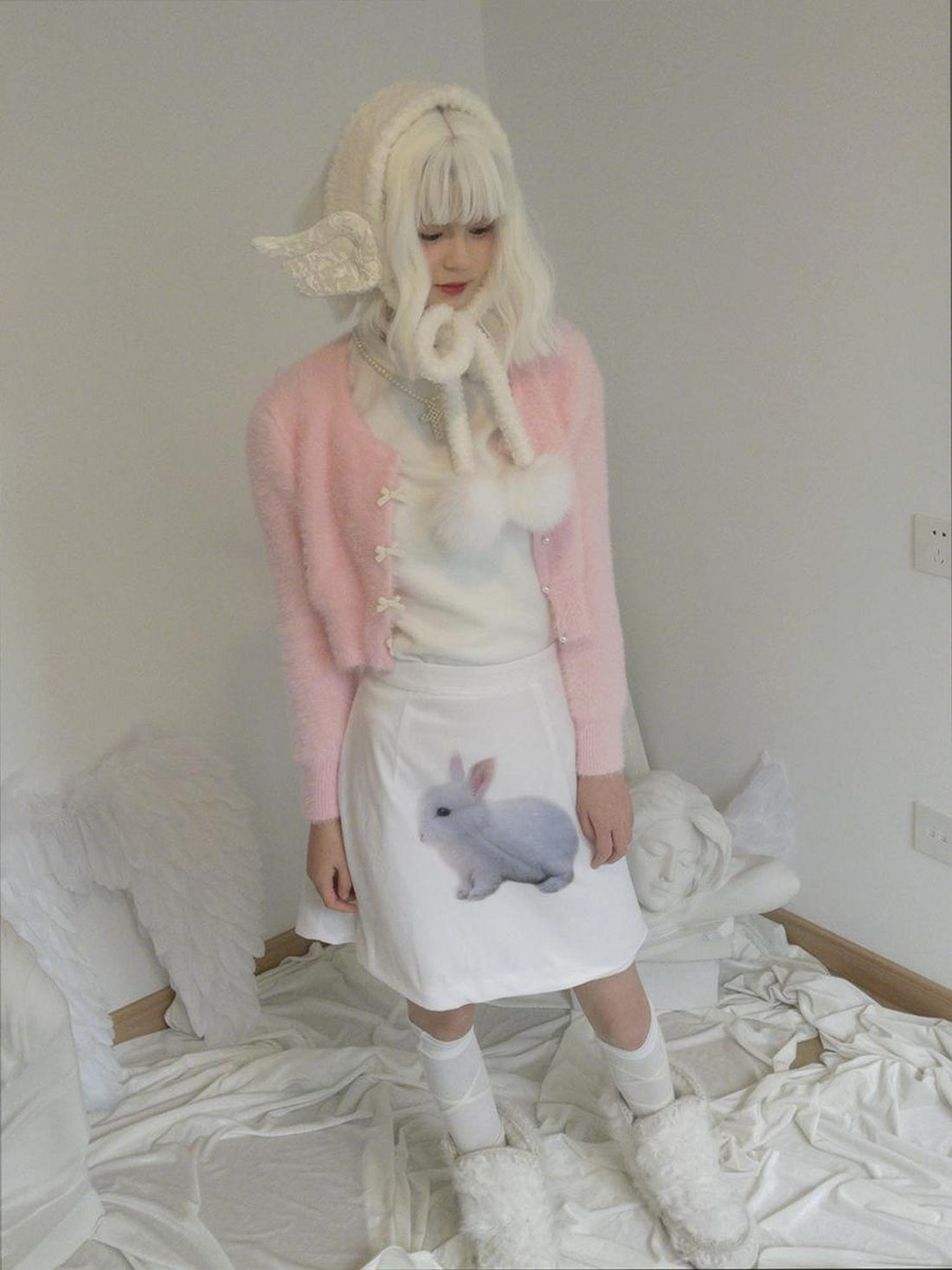 Daytoday Pearl Bow Short Knit Cardigan Pure Color Versatile