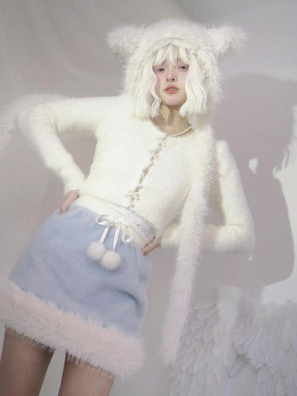Daytoday Pearl Bow Short Knit Cardigan Pure Color Versatile