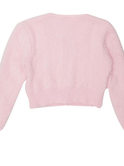 Daytoday Pearl Bow Short Knit Cardigan Pure Color Versatile