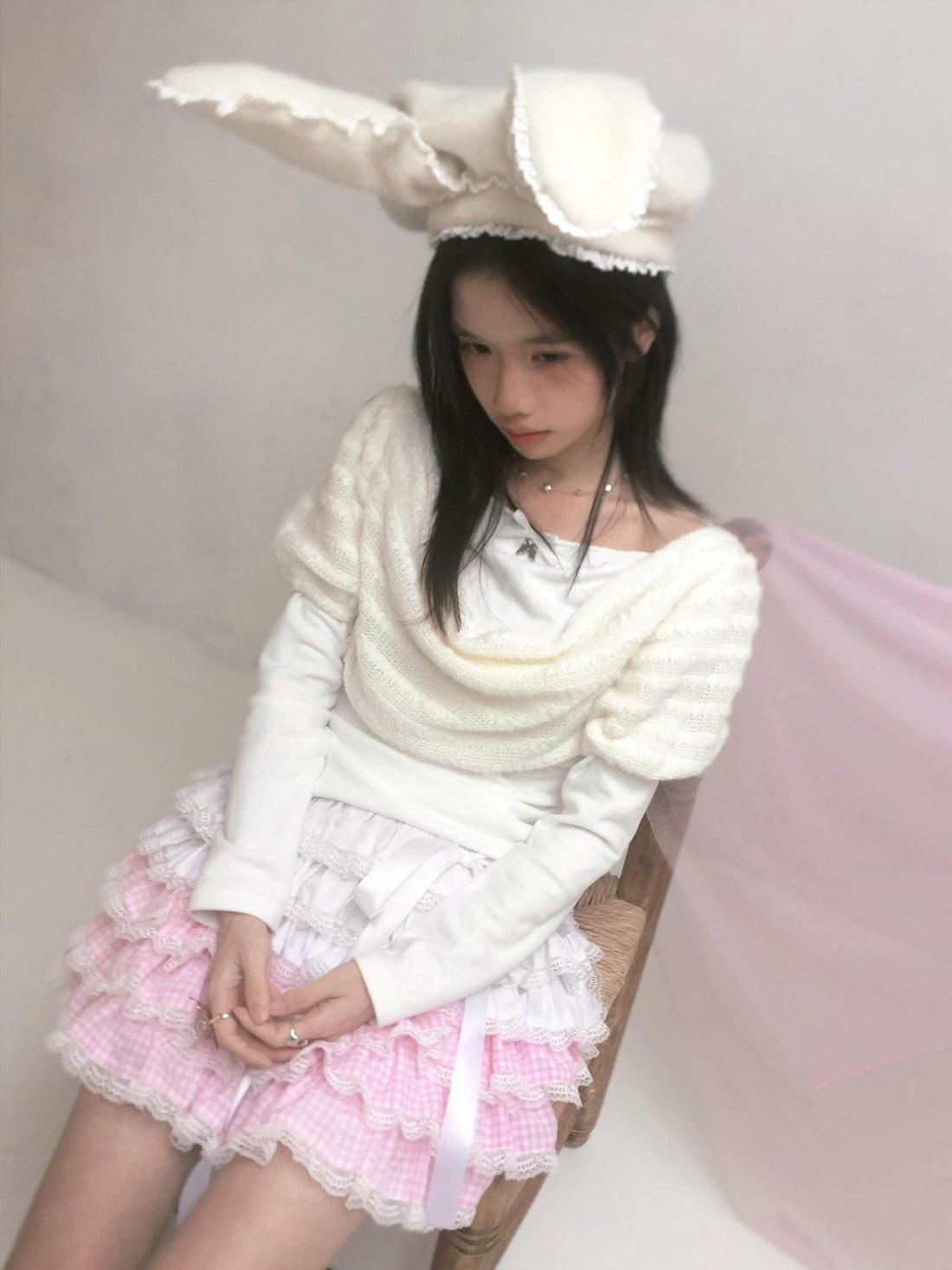 Daytoday Pink Gradient Check Lace Layered Cake Ruffle Women&