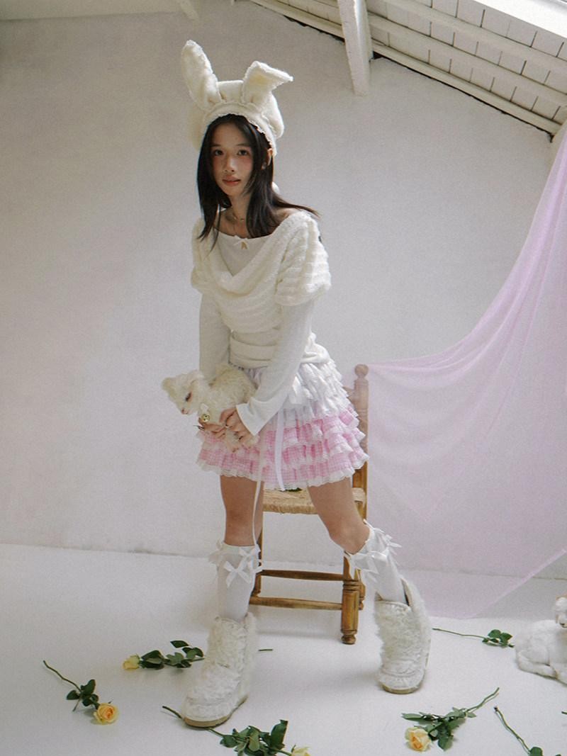 Daytoday Pink Gradient Check Lace Layered Cake Ruffle Women&