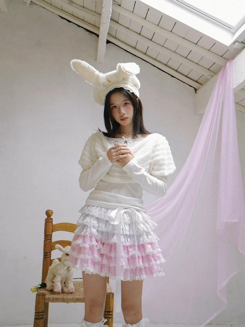 Daytoday Pink Gradient Check Lace Layered Cake Ruffle Women&