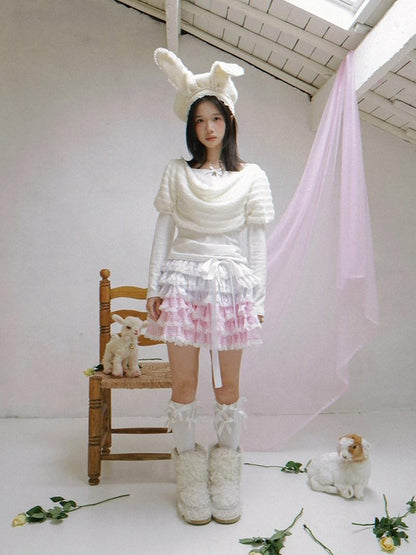 Daytoday Pink Gradient Check Lace Layered Cake Ruffle Women&