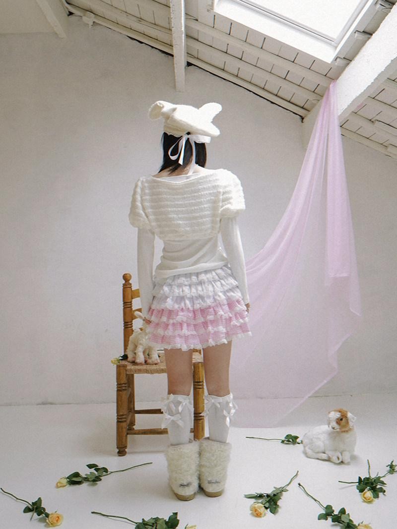 Daytoday Pink Gradient Check Lace Layered Cake Ruffle Women&