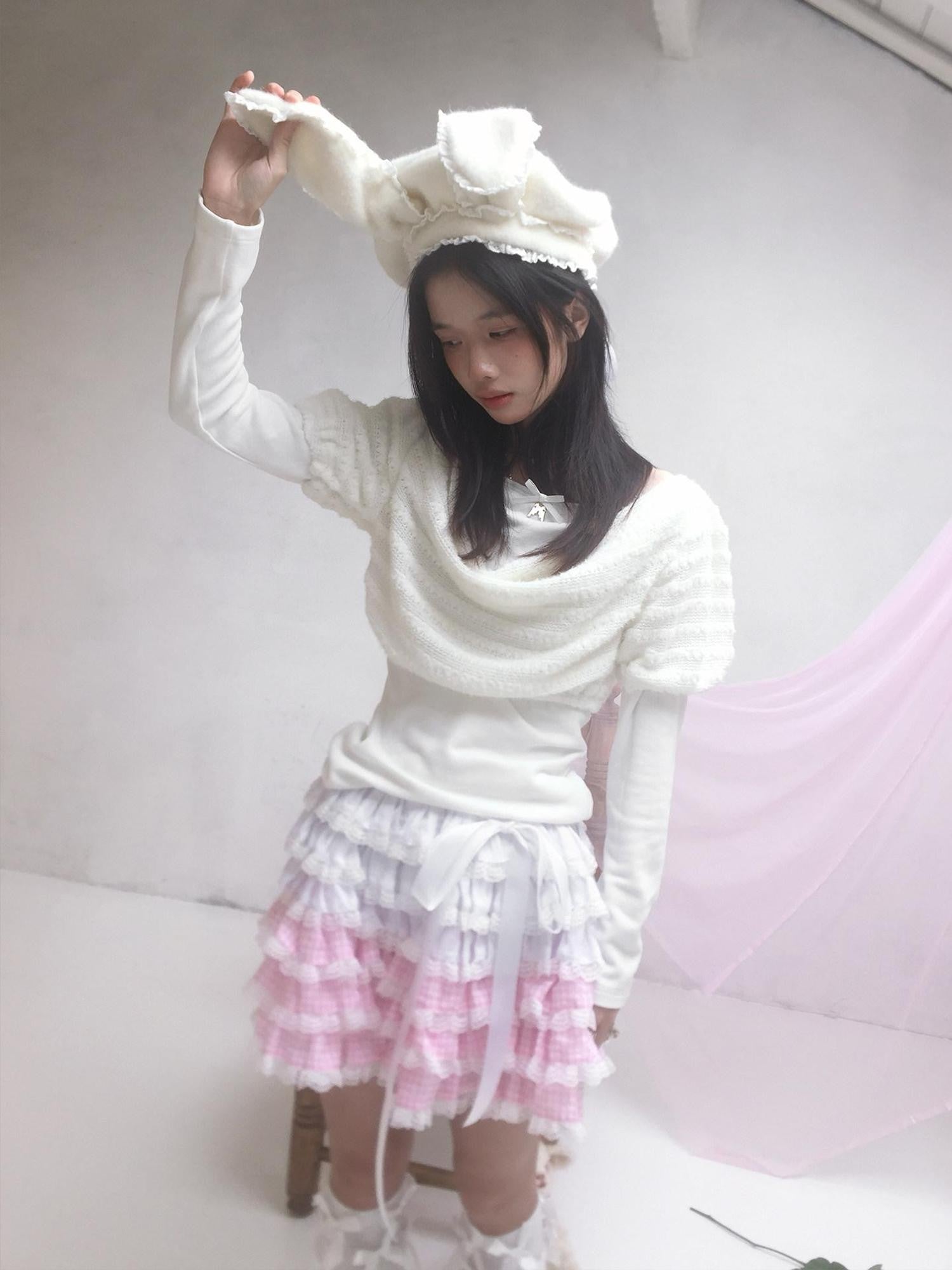 Daytoday Pink Gradient Check Lace Layered Cake Ruffle Women&