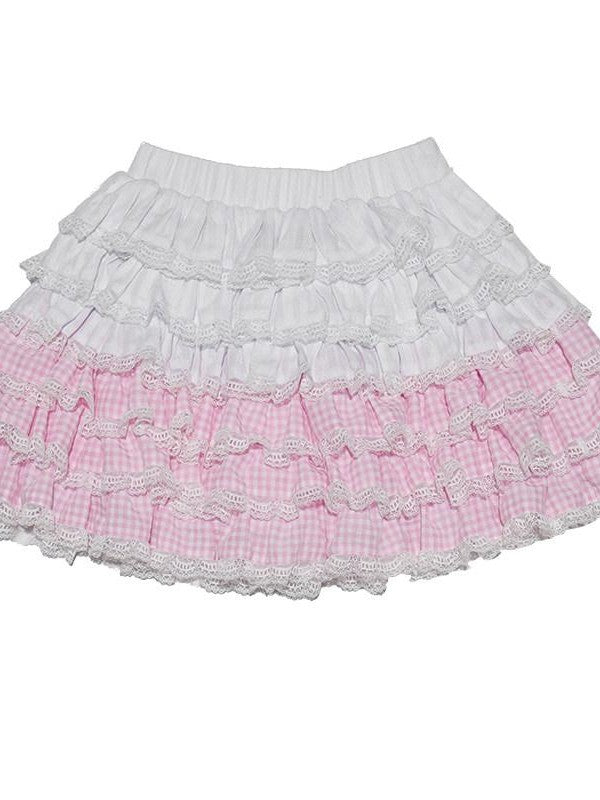 Daytoday Pink Gradient Check Lace Layered Cake Ruffle Women&