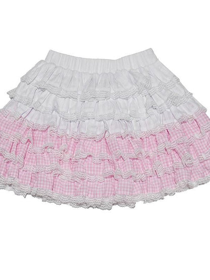 Daytoday Pink Gradient Check Lace Layered Cake Ruffle Women&