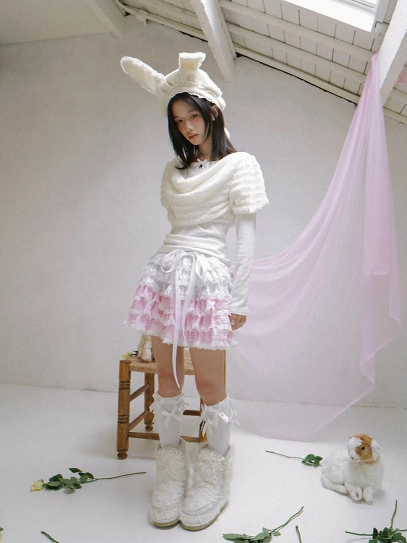 Daytoday Pink Gradient Check Lace Layered Cake Ruffle Women&