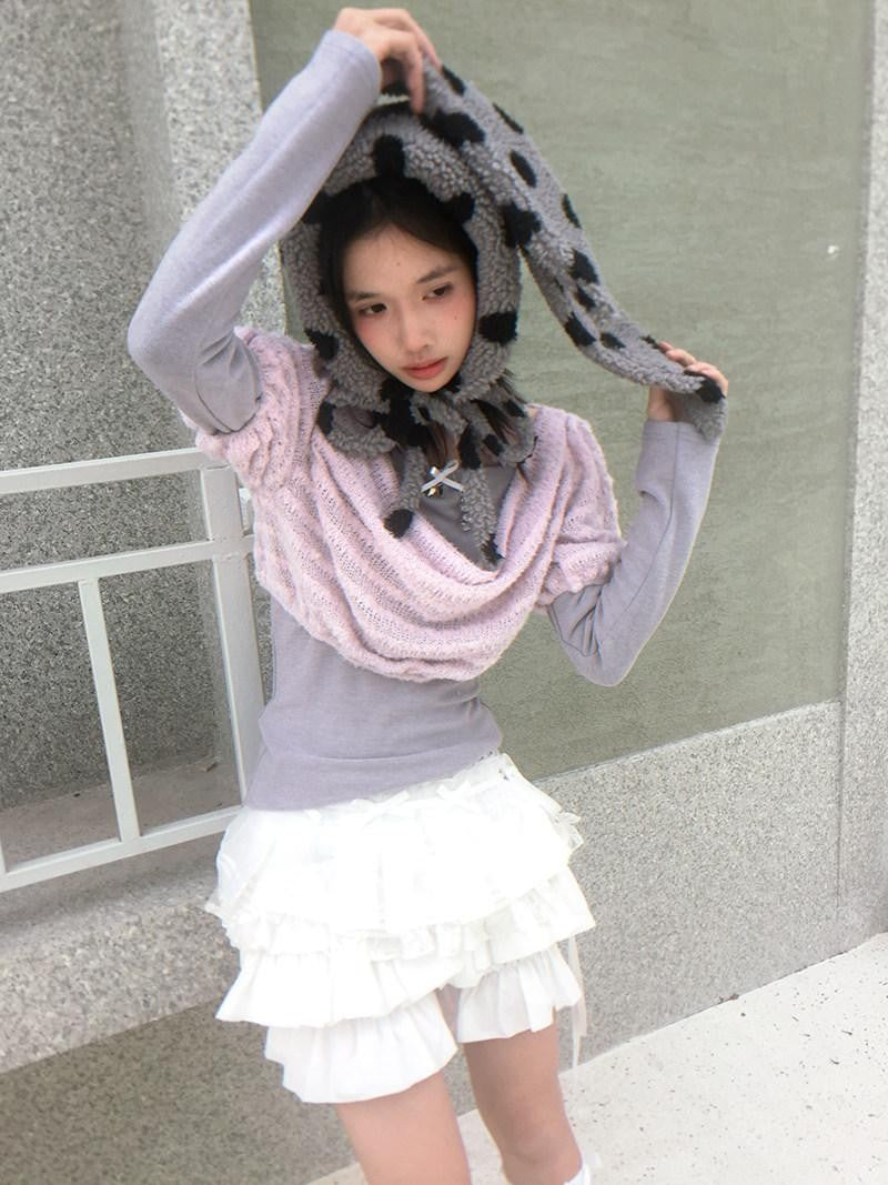 Daytoday Polka Dot Lambswool Rabbit Ear Bow Women&
