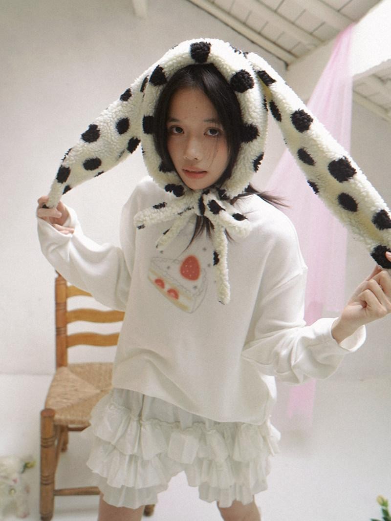 Daytoday Polka Dot Lambswool Rabbit Ear Bow Women&