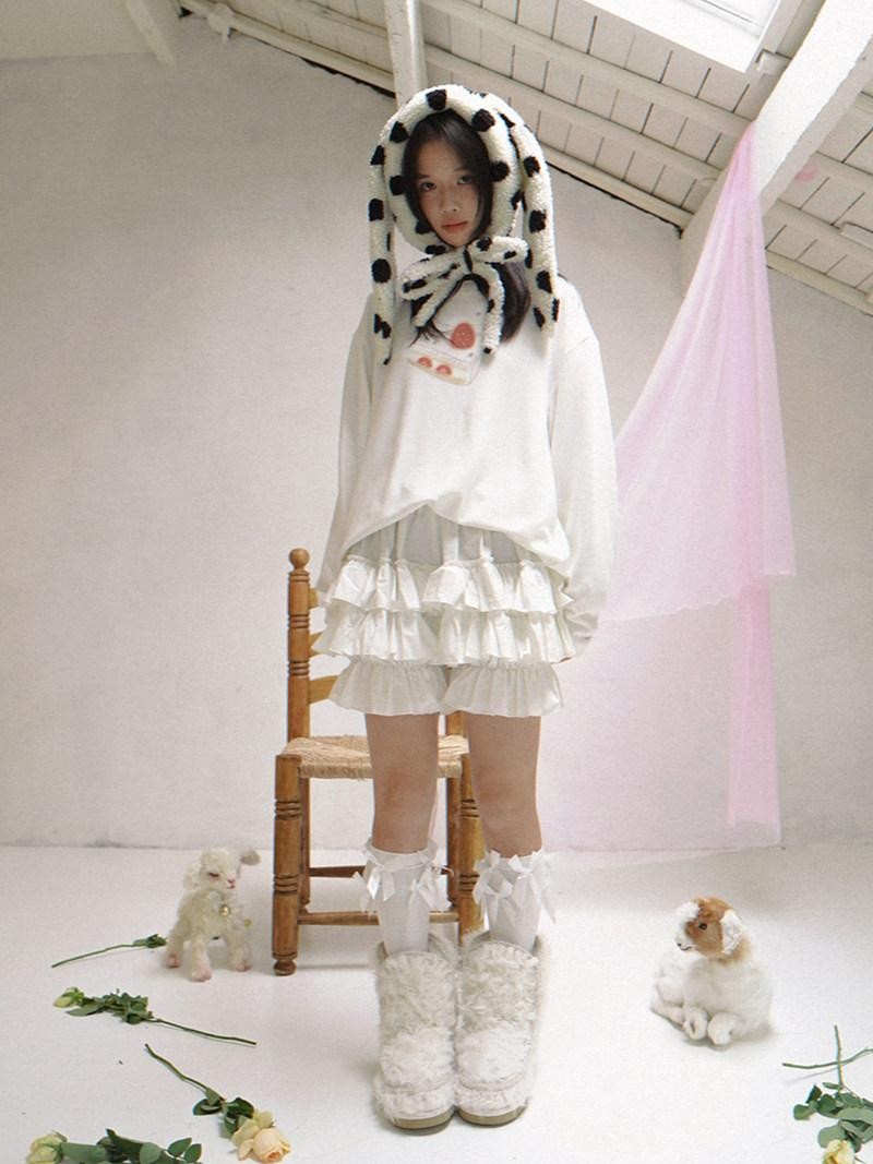Daytoday Polka Dot Lambswool Rabbit Ear Bow Women&