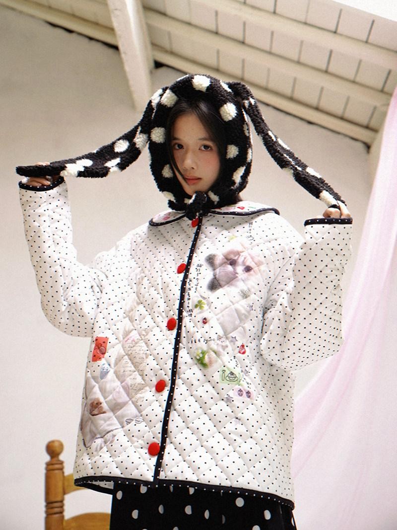 Daytoday Polka Dot Lambswool Rabbit Ear Bow Women&