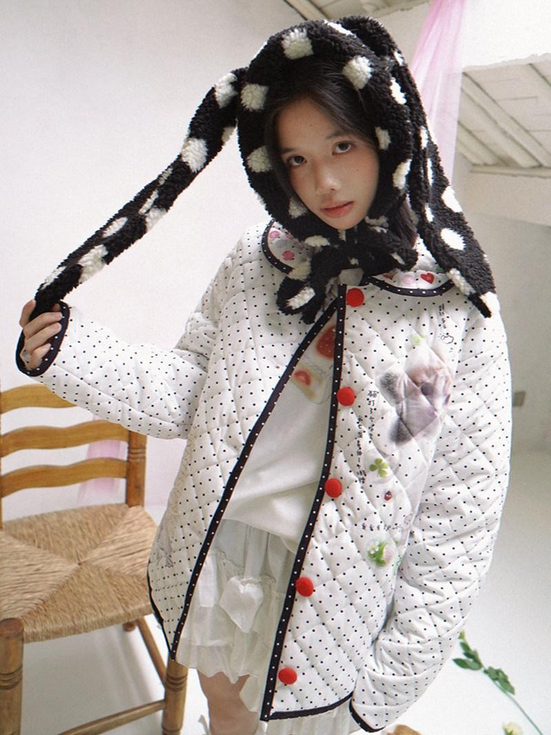 Daytoday Polka Dot Lambswool Rabbit Ear Bow Women&