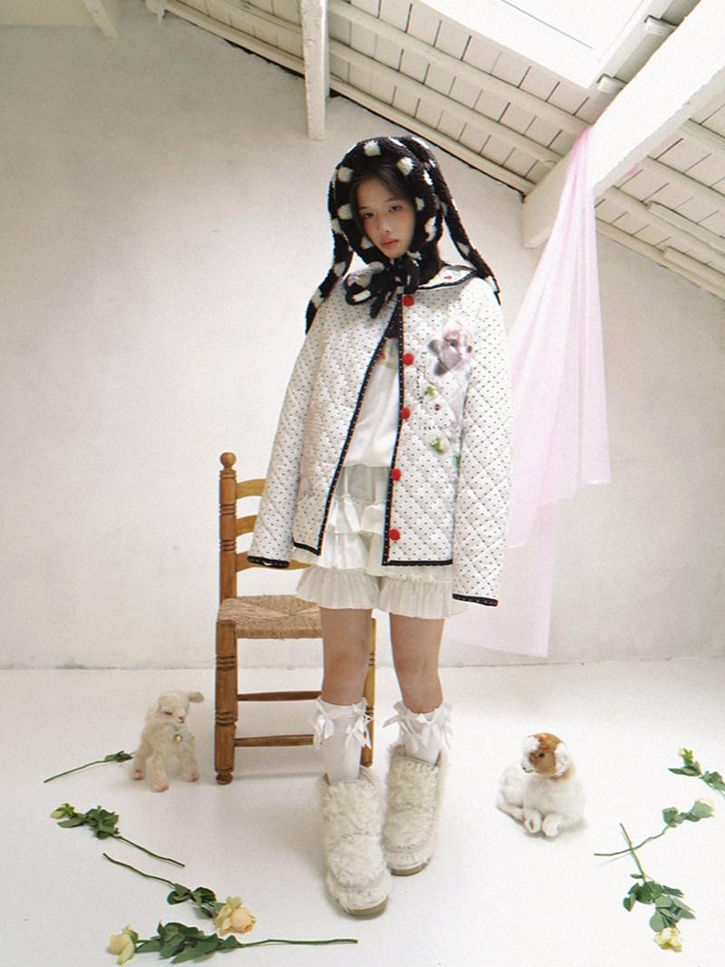 Daytoday Polka Dot Lambswool Rabbit Ear Bow Women&