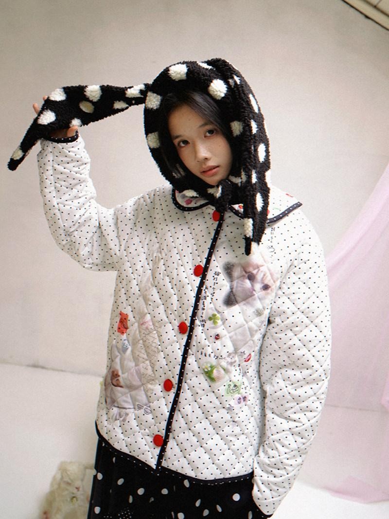 Daytoday Polka Dot Lambswool Rabbit Ear Bow Women&