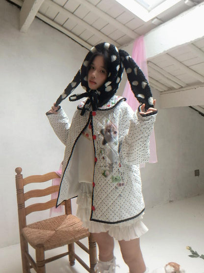 Daytoday Polka Dot Lambswool Rabbit Ear Bow Women&