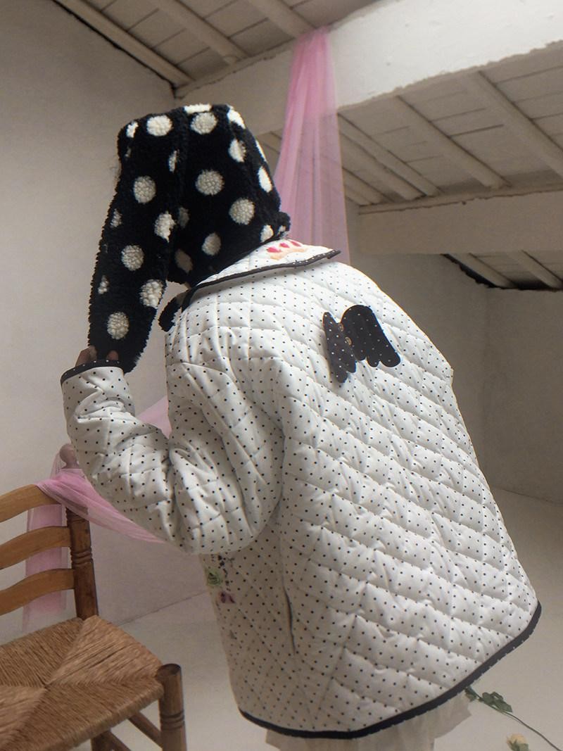 Daytoday Polka Dot Lambswool Rabbit Ear Bow Women&