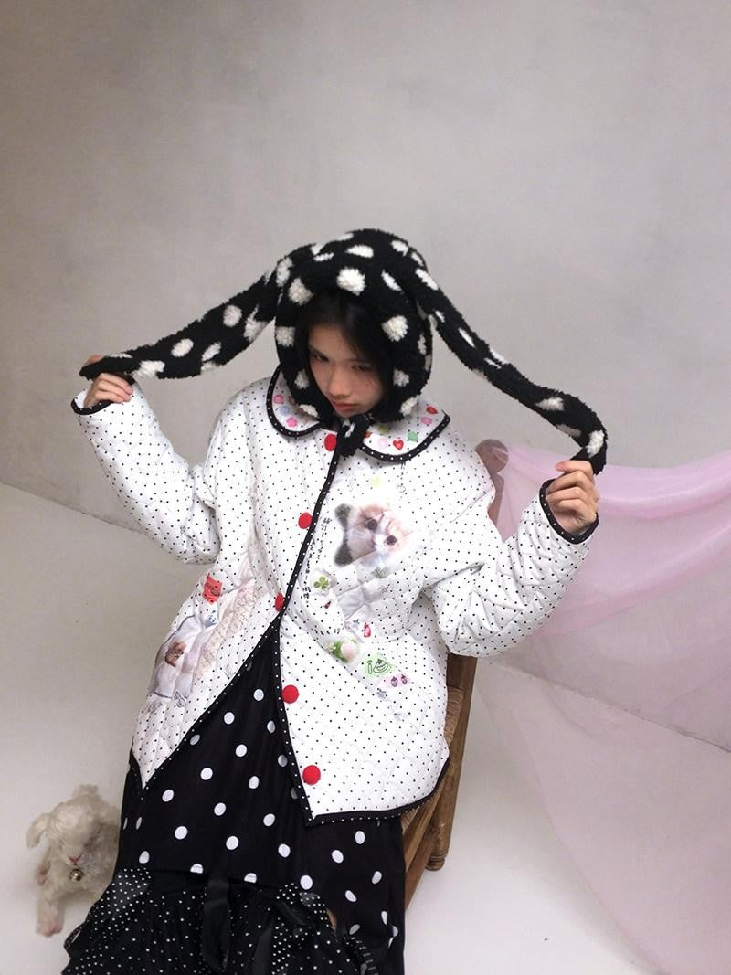 Daytoday Polka Dot Lambswool Rabbit Ear Bow Women&