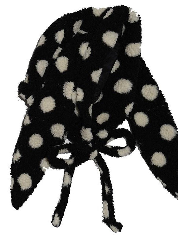 Daytoday Polka Dot Lambswool Rabbit Ear Bow Women&