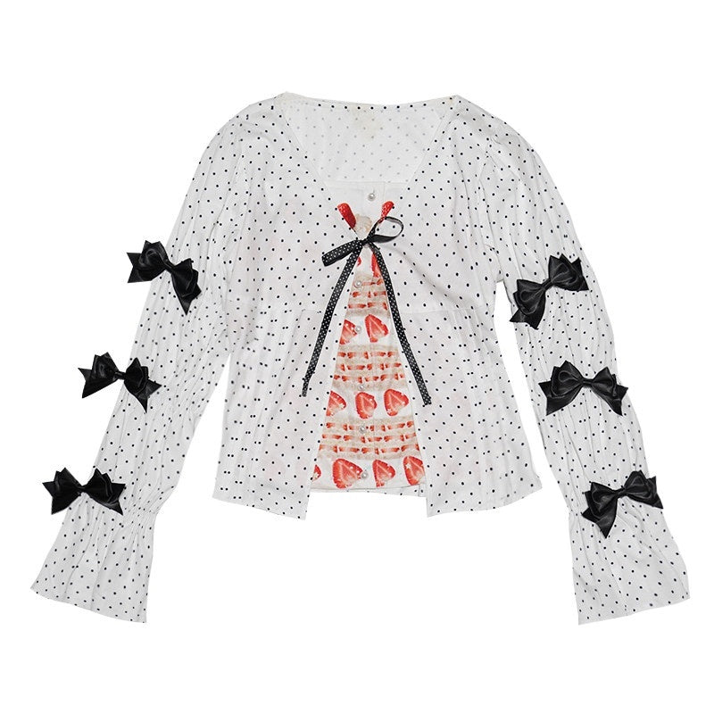 Daytoday_Polka_Dot_Red_Plaid_Patch_Fitted_Vneck_Button_Long_Sleeve_Printed_Women&