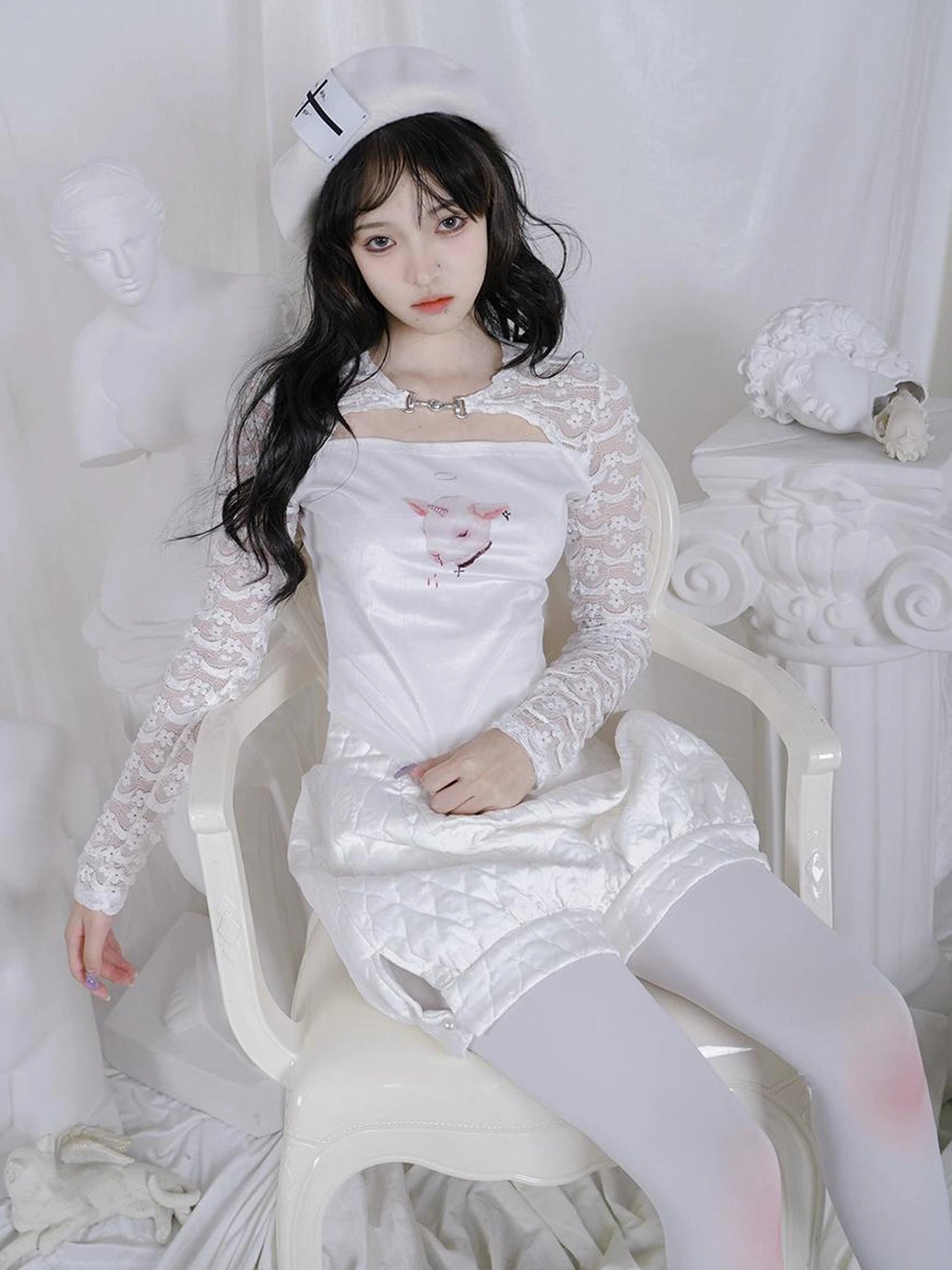 Rabbit Floral Lace Up Crop Top Stretch Cotton Blend