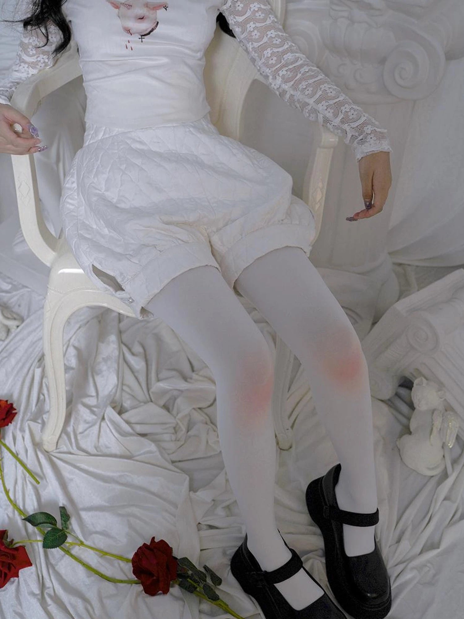 Rabbit Floral Lace Up Crop Top Stretch Cotton Blend