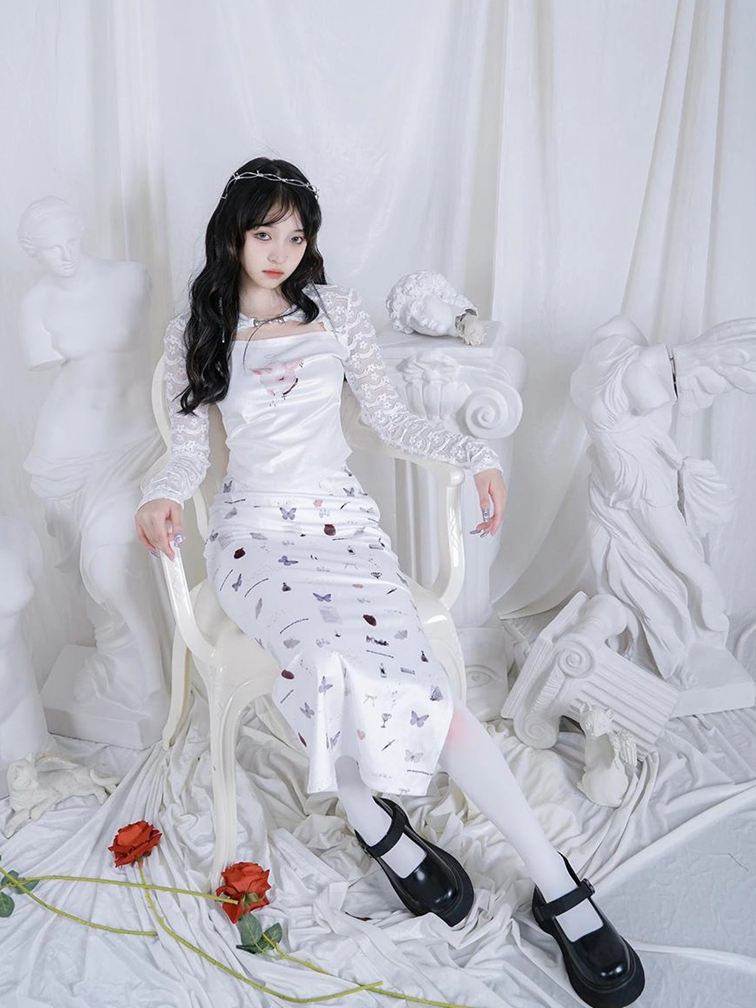 Rabbit Floral Lace Up Crop Top Stretch Cotton Blend