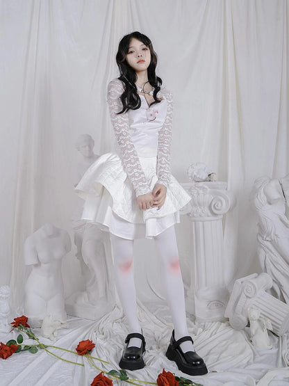 Rabbit Floral Lace Up Crop Top Stretch Cotton Blend